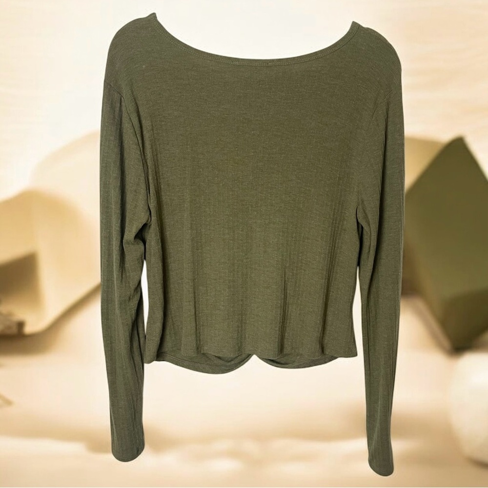 Olive Green Women's Knot Front Top - Picture 2 of 2